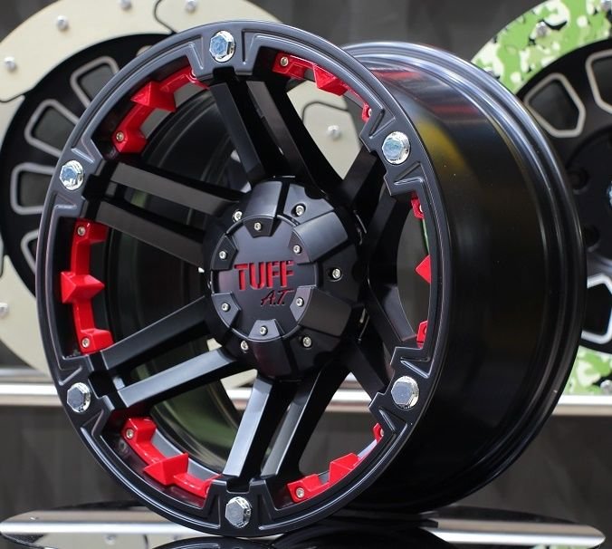Tuff T-01 17X9.0 6X139.7 ET-10 Matte Black / Red Inserts