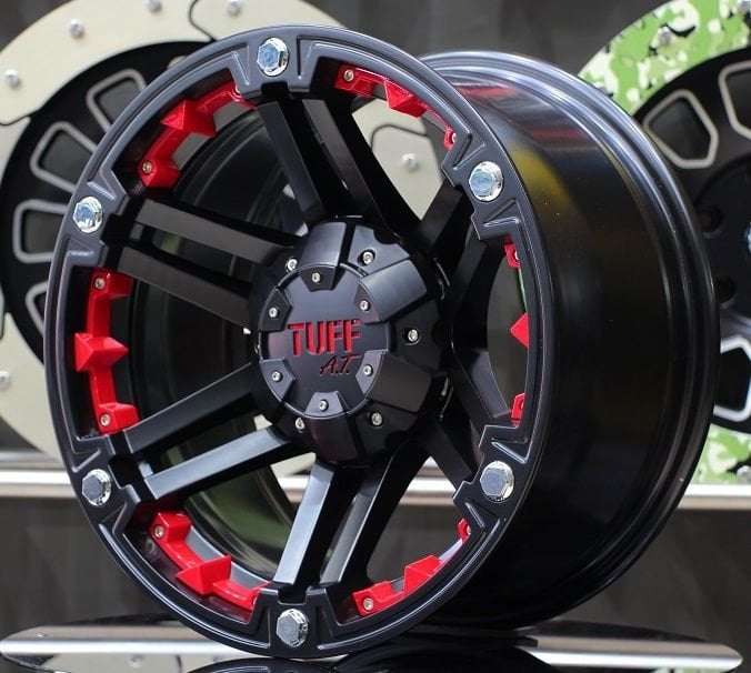Tuff T-01 17X9.0 6X114.3 ET-10 Matte Black / Red Inserts